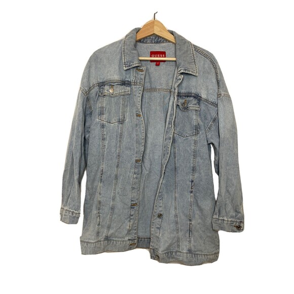 Guess Los Angeles Size L Light Wash Vintage Denim Jacket Mens/Unisex Long - Picture 1 of 9